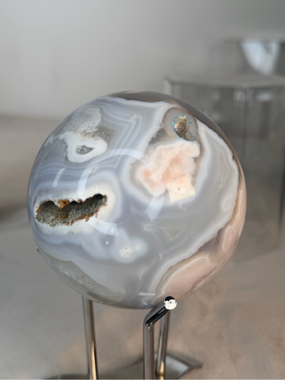 Blue Flower Agate Sphere 3.2” — Madagascar High Grade